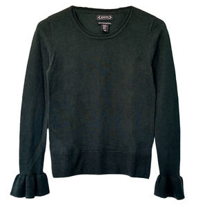 NANETTE LEPORE Merino Wool Ruffle Sleeve Sweater in Loden